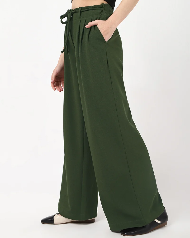 bewakoof Women's Olive Green Korean Pants